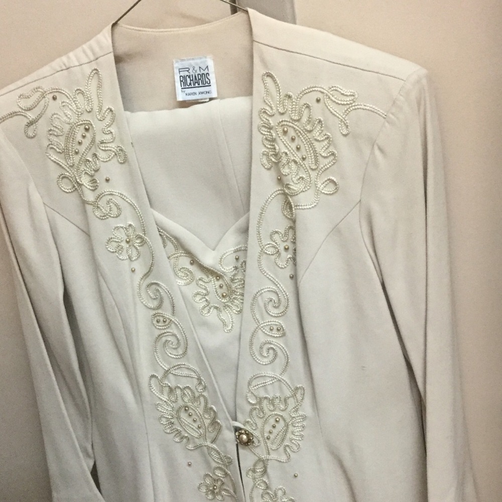 R&M Richards Cream Embroidered Pantsuit